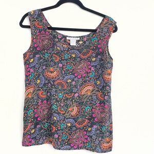 Vintage Anna And Frank Tank Top Womens Size Small Red Purple Floral 100% Silk